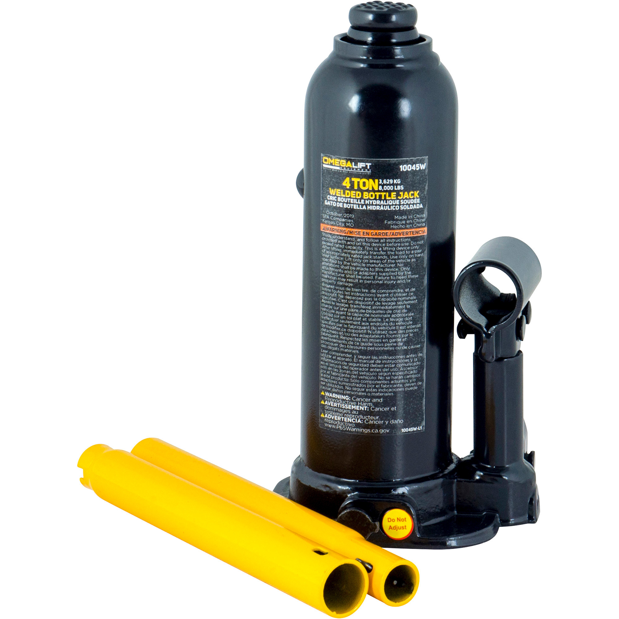Omega 4-Ton Welded Hydraulic Bottle Jack, Model# 10045W